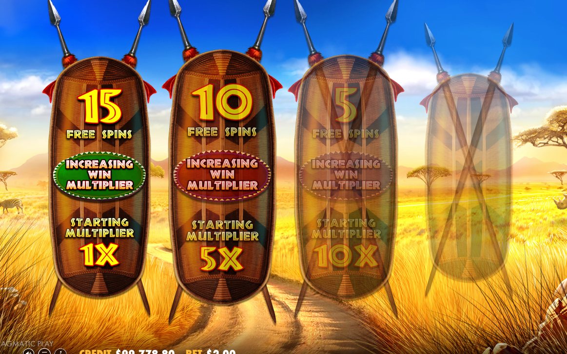 Bonus screen offering the Free Spins Choice